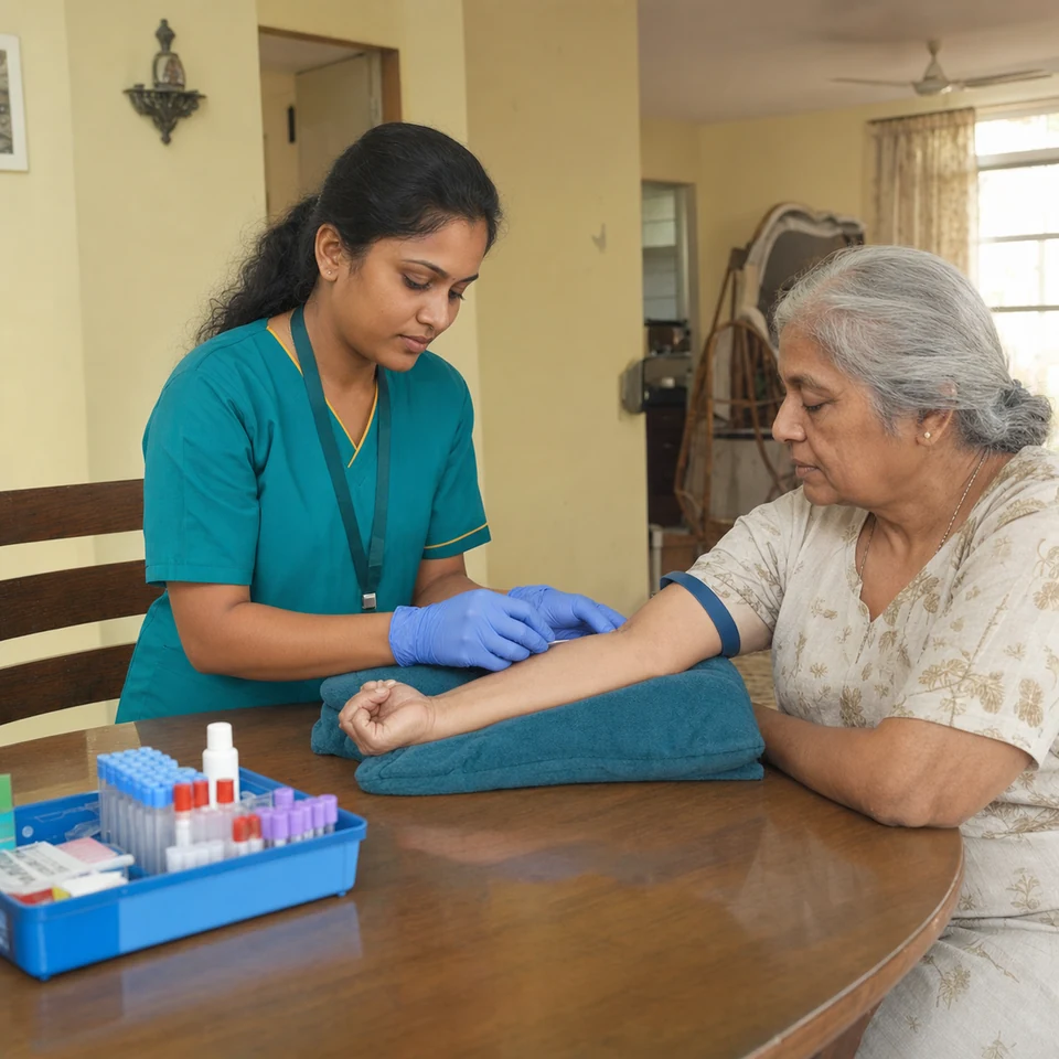 MerakiCare phlebotomist collecting a blood sample at home