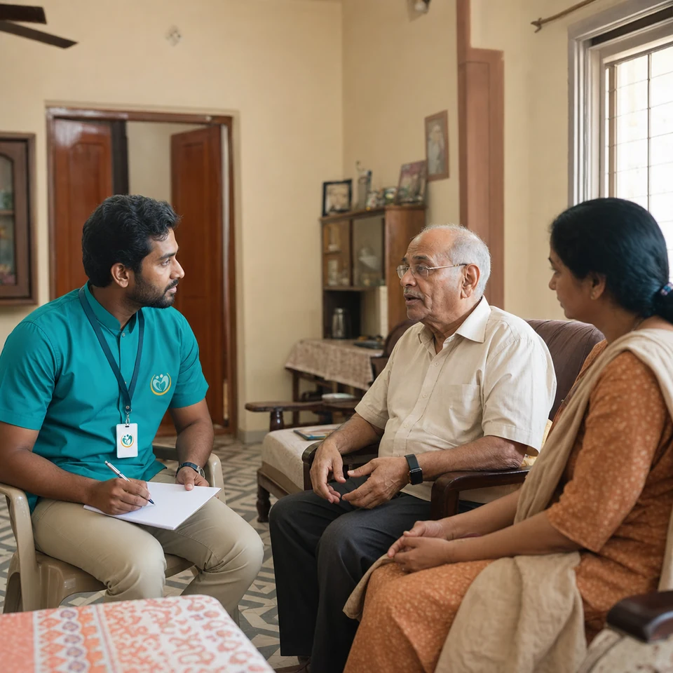 MerakiCare physician taking a patient history during a home visit